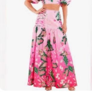 L’Atiste by Amy Pink Ombre Floral Butterfly Lace-Up Maxi Skirt – Size S